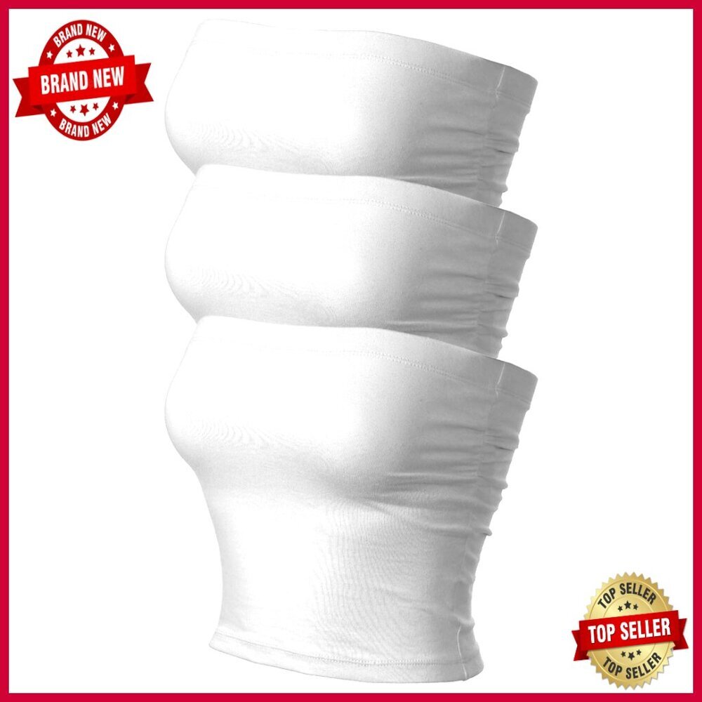 3 Pack Tube Tops with Built-in Bra, Strapless Bandeau, Side Ruched - Picture 1 of 6